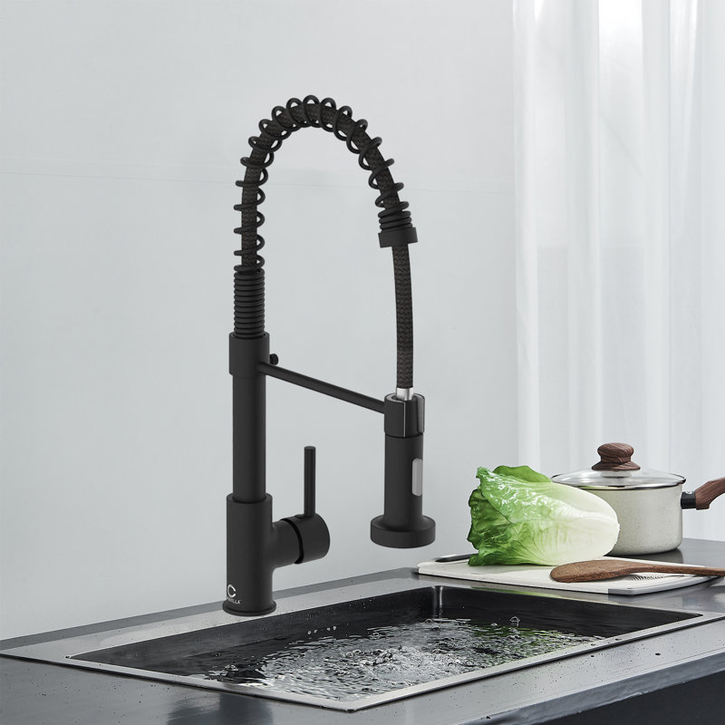 Dual-Function Sprinkler Kitchen Faucet With Pull-Down Sprinkler, Stainless Steel Faucet, Single-Handle Spring-Loaded Kitchen Faucet