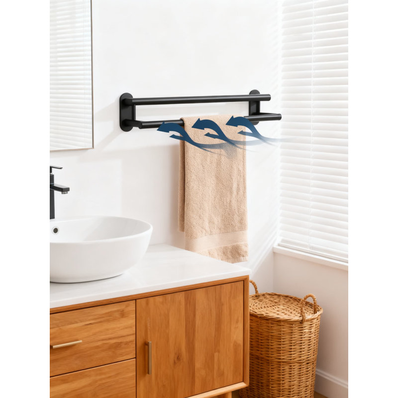 Porte-serviettes de salle de bain double mural en acier inoxydable SUS304 de 20 po avec finition noire matte pour usage intensif