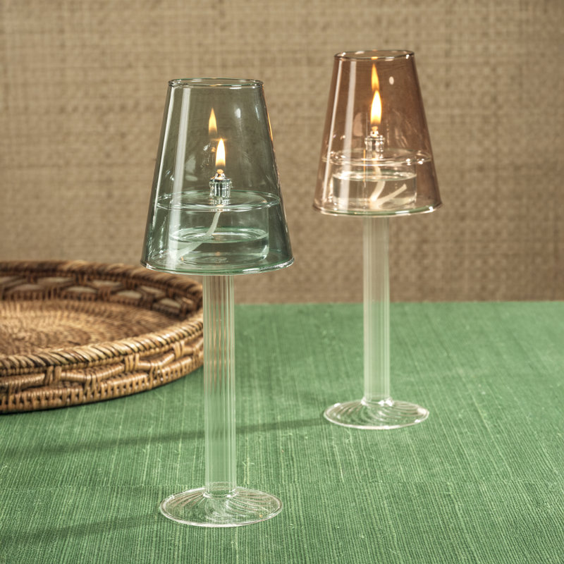 Dauphine Table Lamp with 3 oz Votive Oil Lamp, Emerald Blue