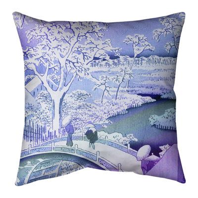 Housse de coussin Utagawa Hiroshige Meguro Drum Bridge et Sunset Hill Square