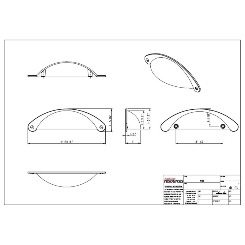 Lyon 3" Center to Center Cup/Bin Pull, Satin Nickel