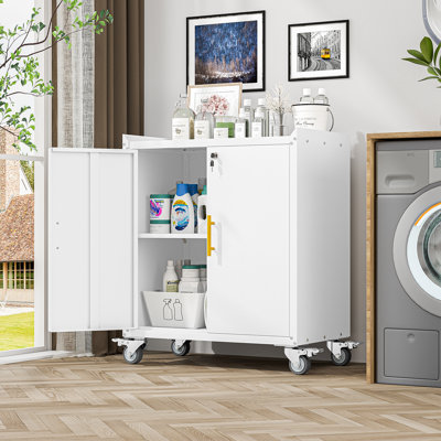 Steel Tall 71" Garage Storage Cabinet with Locking Doors ,Rolling Wheels and Adjustable Shelves