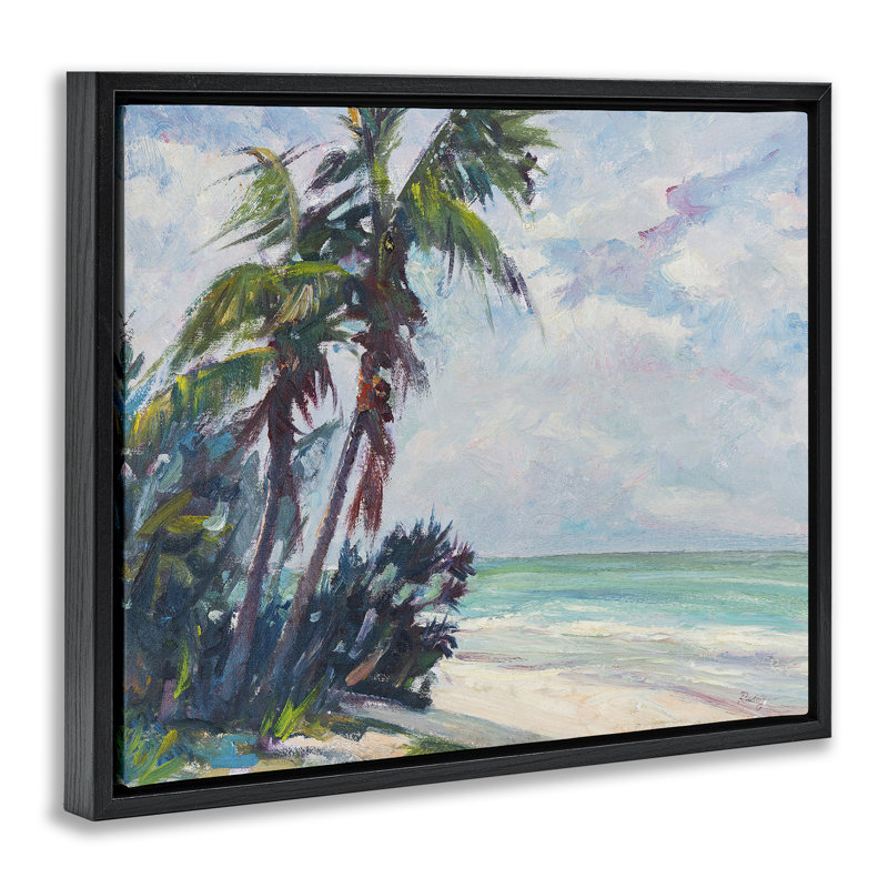 Peinture de palmier brossé, art flottant par Richard H. Rodgers, Cadre flottant noir de jais, H 17 po x l 21 po