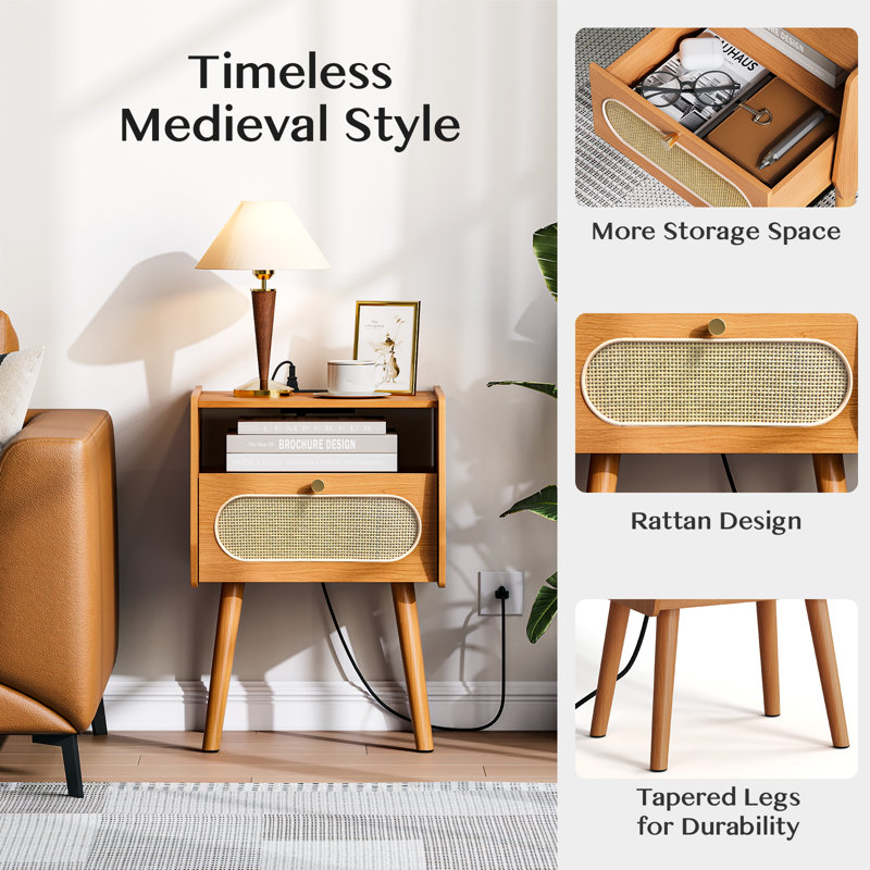 Mid Century Modern Rattan Nightstand Set of 2 | Wayfair