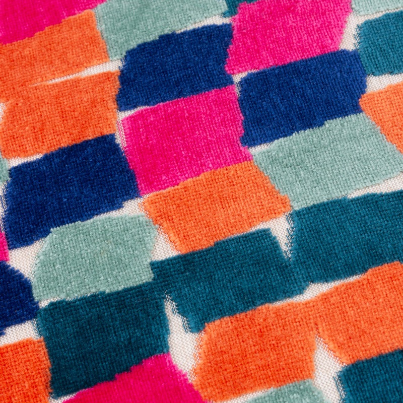 Metro Blocks Abstract Square Cushion, Polyester, Blue/Pink/Orange