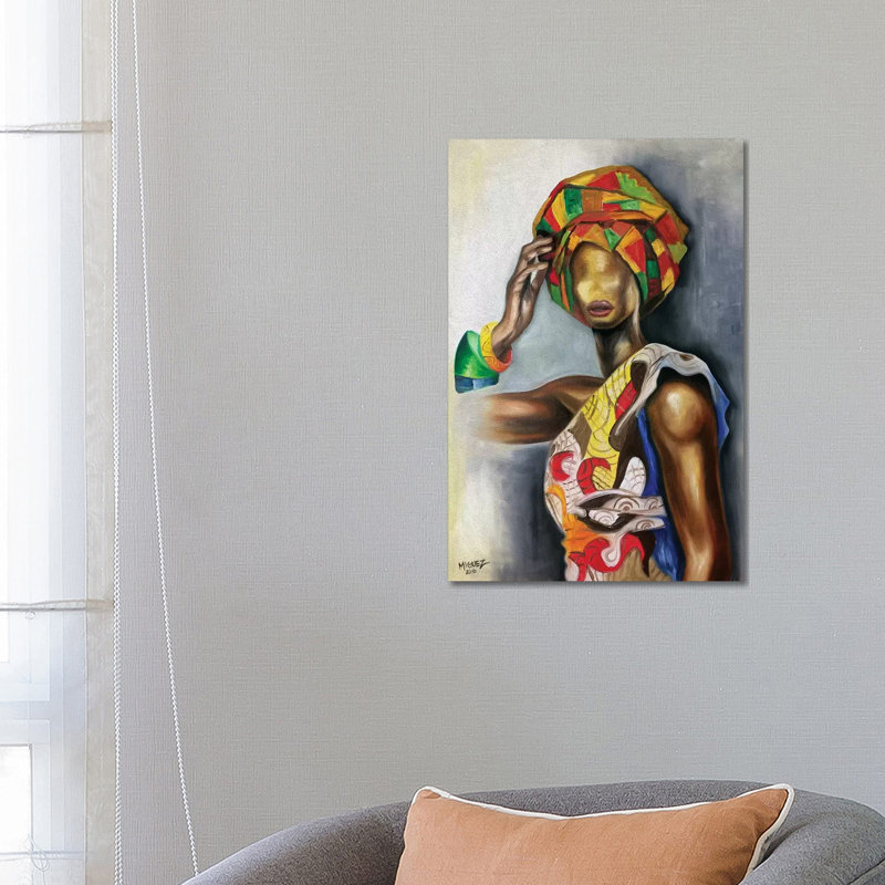 African Cuban Female 1 Piece Painting on Canvas, 66.04cm H x 45.72cm W x 3.81cm D, White Framed
