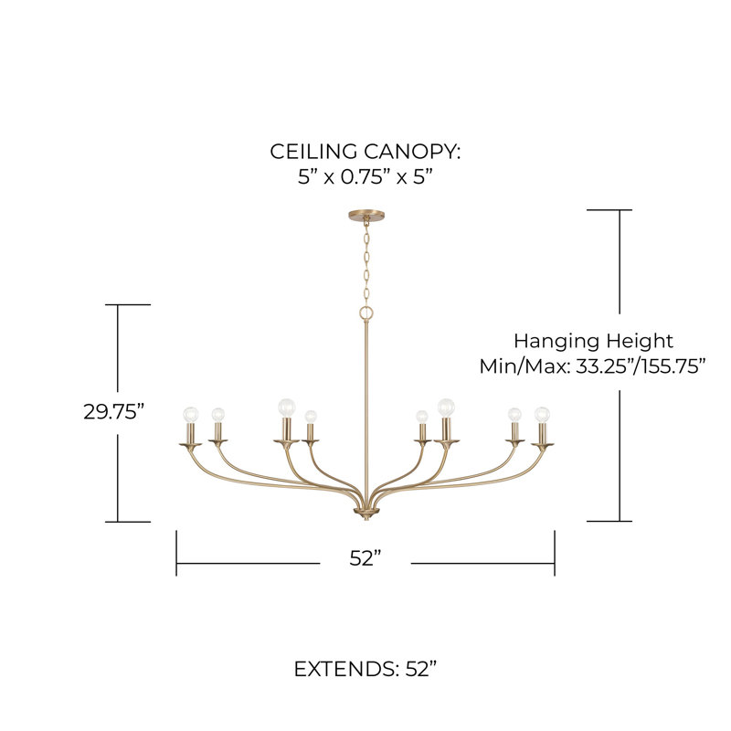 Lustre classique à 8 lumières de style bougie , Laiton mat
