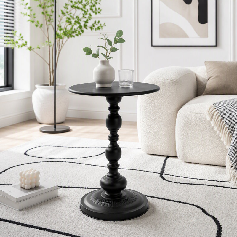 Table d'appoint ronde en métal vintage, Black