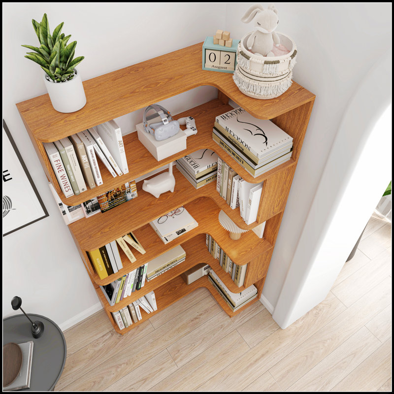 Bibliothèque d'angle autoportante de 90 cm avec panneau anti-chute et anti-basculement, parfaite pour les petits espaces et la décoration intérieure