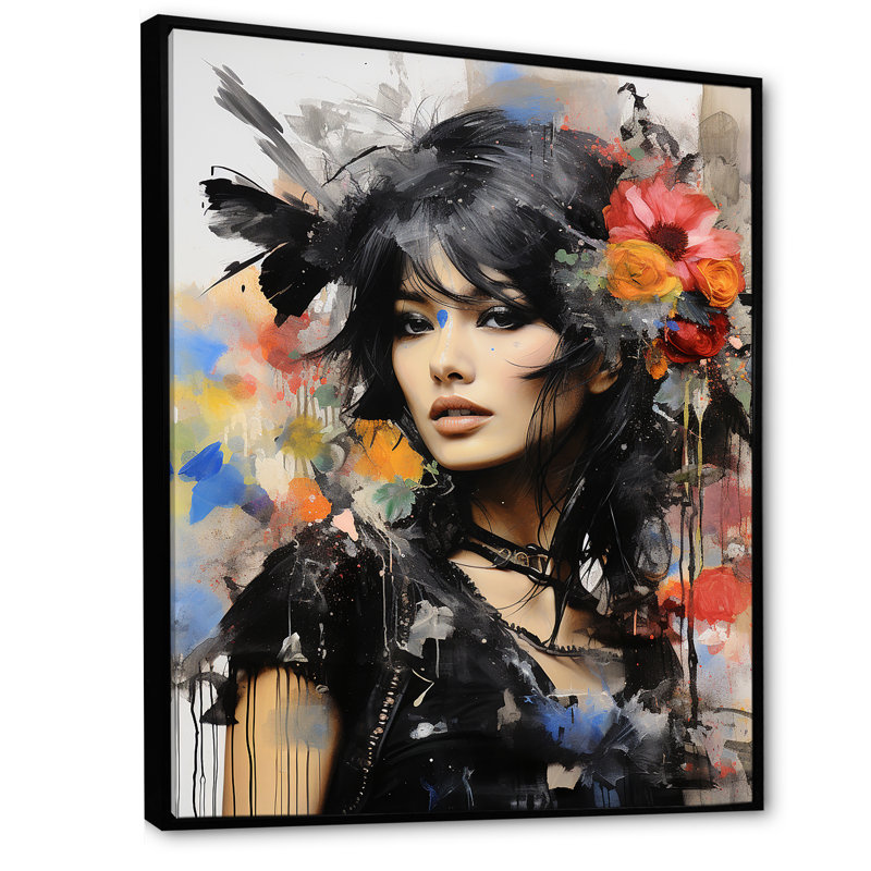 Portrait de femme couture punk Couture, Cadre flottant noir, H 32 po x l 24 po