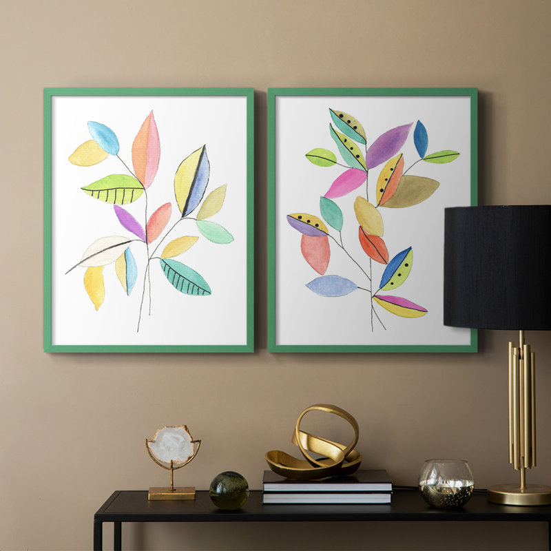Feuilles de couleurs vives I - impression encadrée de qualité supérieure - prête à être accrochée - aucun clou requis - aucun clou requis