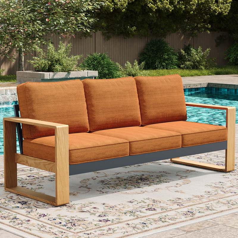 198.1cm Wide Patio Sofa with Cushions, Orange