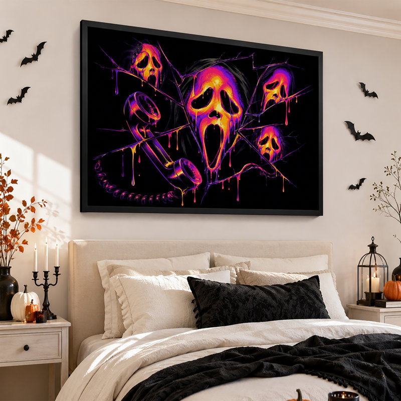 Art mural sur toile néon, mauve et orange, H 20 po x l 30 po