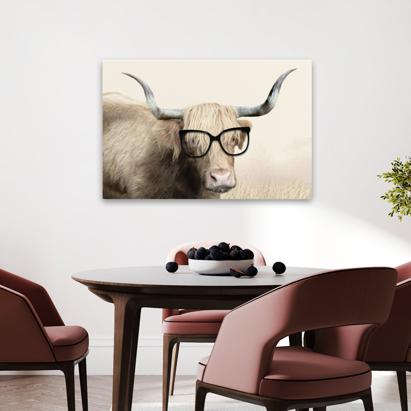 Smart Look Highland - Vache Highland contemporaine, longues cornes, H 24 po x l 36 po