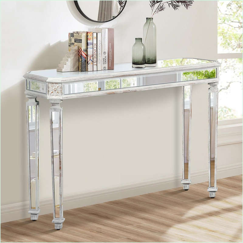 Table basse vintage en grain de bois avec miroir pour l'entrée et amp; Salon, facile à nettoyer et amp; Stable