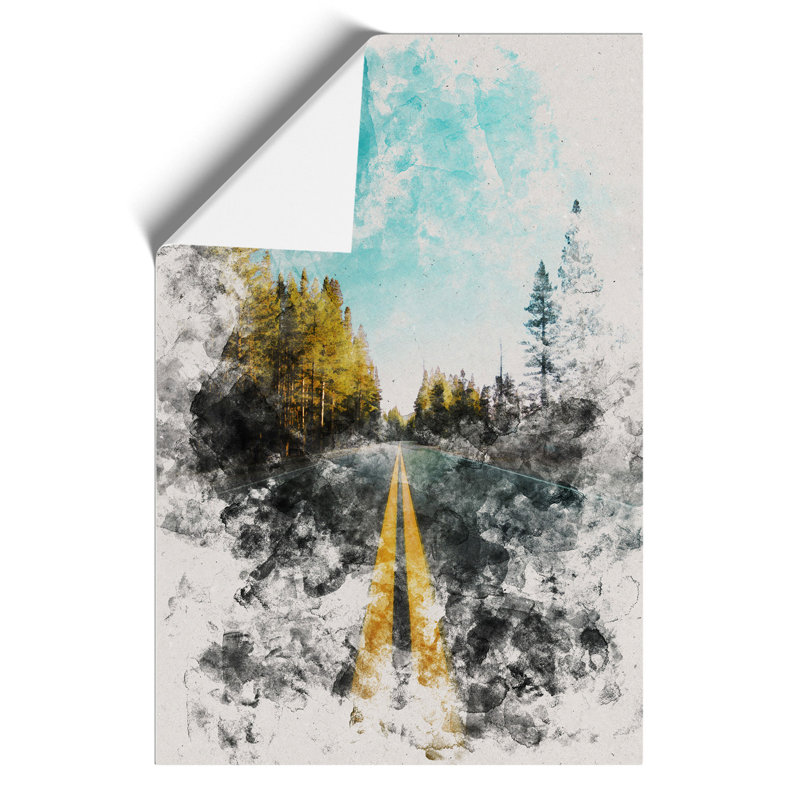 Road Through Yosemite National Park Watercolour - Frameless Print, 42cm H x 30cm W x 0.1cm D