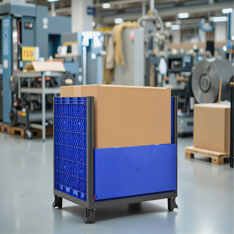 Contenant en vrac pliable avec portes, paroi solide, capacité totale de 600 lb empilable jusqu'à 4 haut pour un total de 2000 lb, bleu