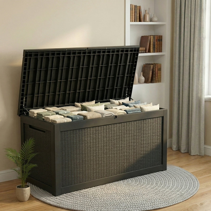 320 Gallon Outdoor Deck Box, Lockable Waterproof Outdoor Storage Boxes For Garden Tools, Black