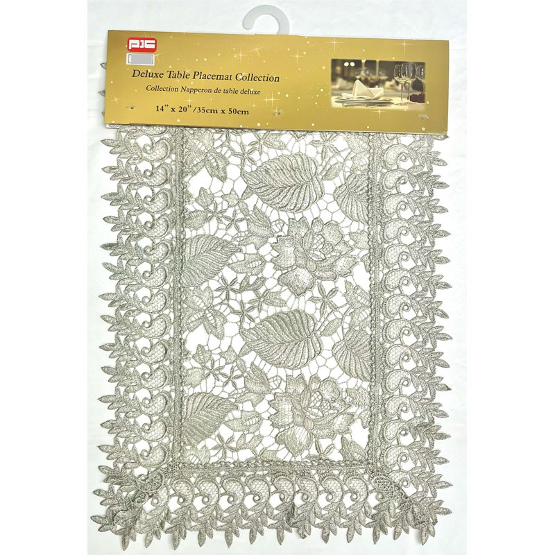 Napperon rectangulaire en polyester floral, Argent