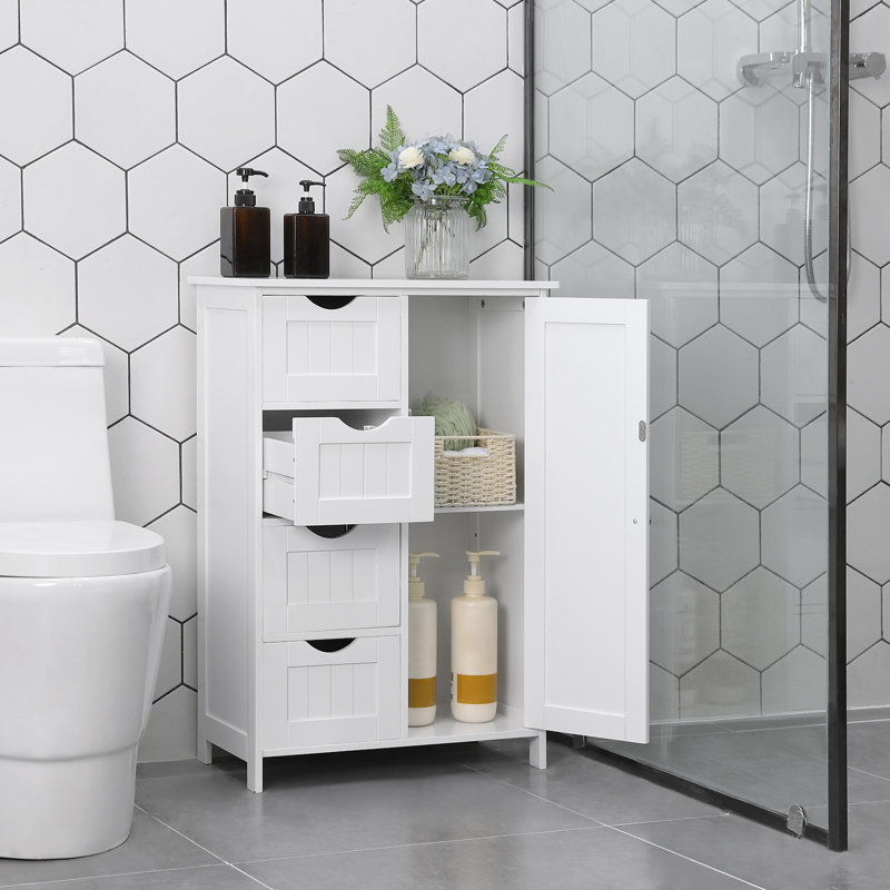 Armoire de rangement Manhattan Floor, armoire autoportante, avec 4 tiroirs, tablette ajustable, Blanc
