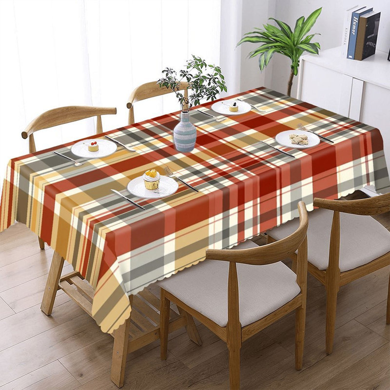 Nappe chaude et chaude écossaise brune festonnée pour table rectangulaire de style campagnard avec barbecue 60 x 120 pouces