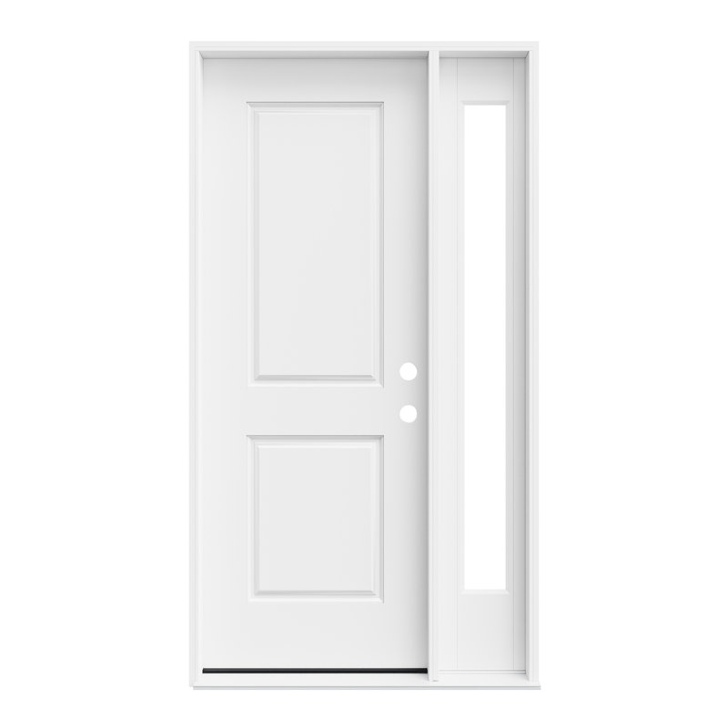 Entry Front Exterior Fiberglass Door 32" x 80" Primed White 2-Panel Prehung Door Fixed Single Sidelite White 1 Lite Clear Glass Door With Jamb, Left-Hand Inswing (Not Included Hardware Kit)