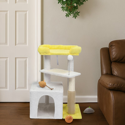 Cat Tree Tower, 27.5” Multi-level Cat Furniture –  For Kittens/indoor Cats, Cozy Condo, Scratching Post&board, Padded Perch, Hanging Toy, Easy Assembly