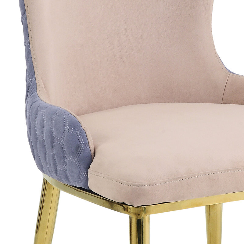 De 2 chaises d'appoint garnies de lavande tannées - siège rembourré, élégant, pieds dorés pour la décoration et 2 chaises à oreilles basses, acier inoxydable