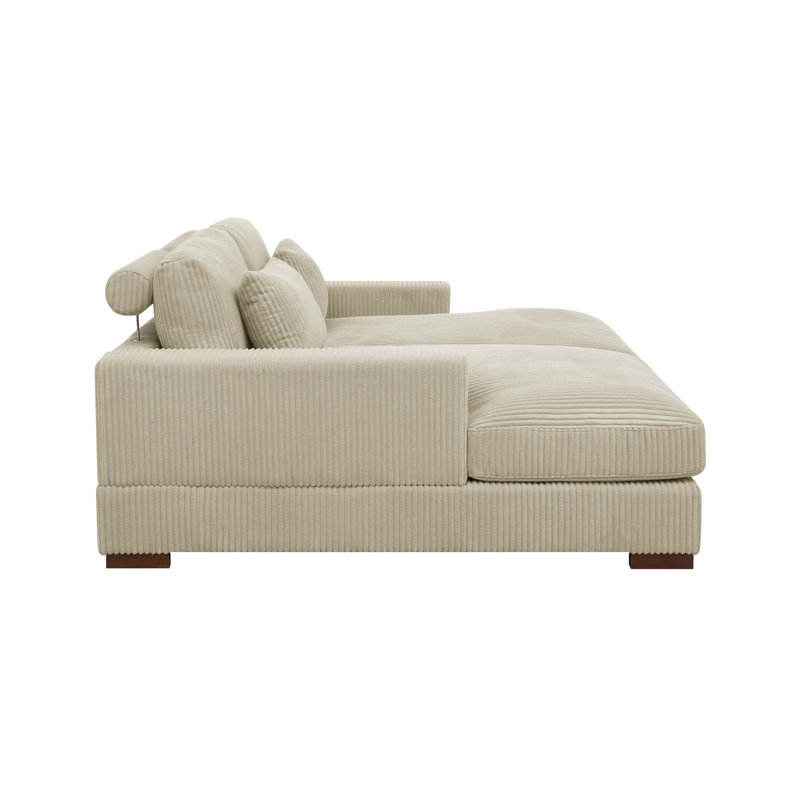Corduroy Modular Sectional Sofa With Adjustable Headrests, Removable Cushions, And Solid Wood Legs, Cream