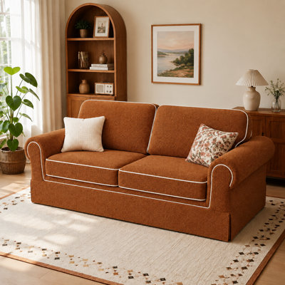 85" Corduroy Loveseat Sofa for Living Room, Boneless Sofa with Wide Rolled Arms, Deep Seated Cloud Couch with Lock-Stitched Edges, Skin-Friendly Comfy 2-Seater Couch, Gingerbread color