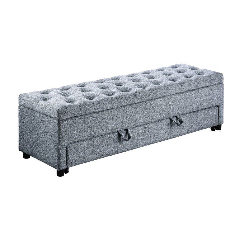 Rangement à boucle gris avec tiroir sous le siège, H 60 po x 19 po x 19 po, bois massif et contreplaqué pour le tiroir spacieux du compartiment d'entrée, mousse de contreplaqué, salon fonctionnel