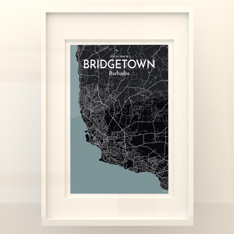 «Bridgetown City Map», impression, Gris/noir, H 27,6 po x l 19,7 po