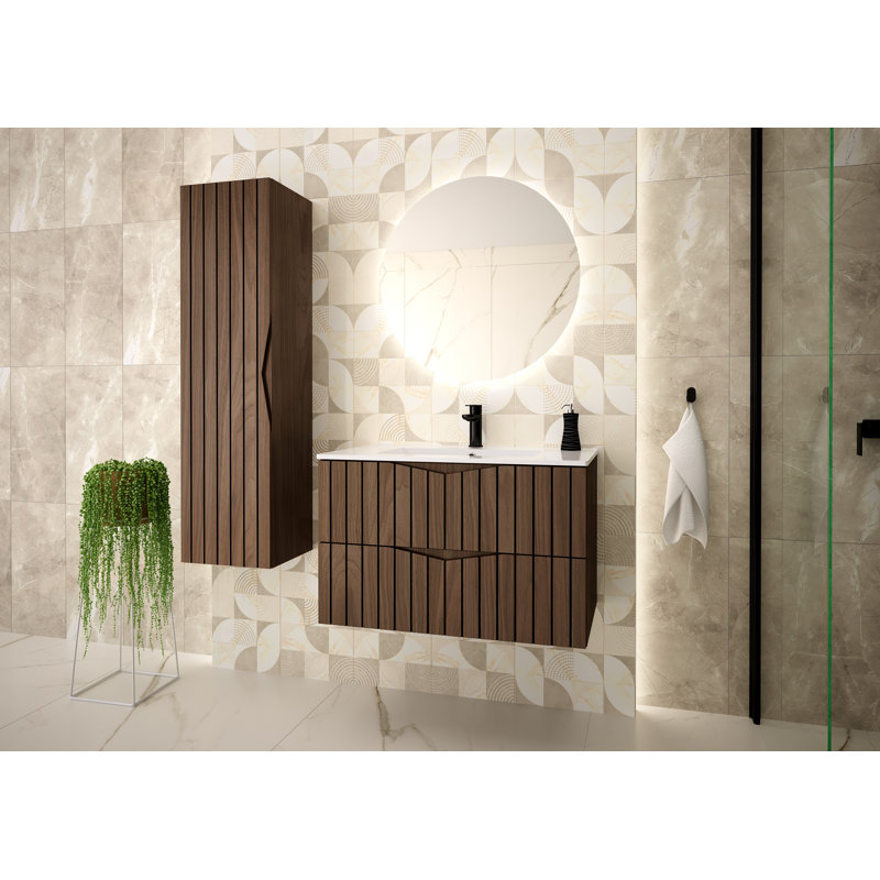 Amott Wall Mounted Required Bathroom Storage Furniture Set