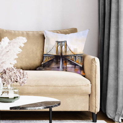 Colorful brooklyn bridge - 20"x20" Throw pillow cover - Poly twill - Print on demand