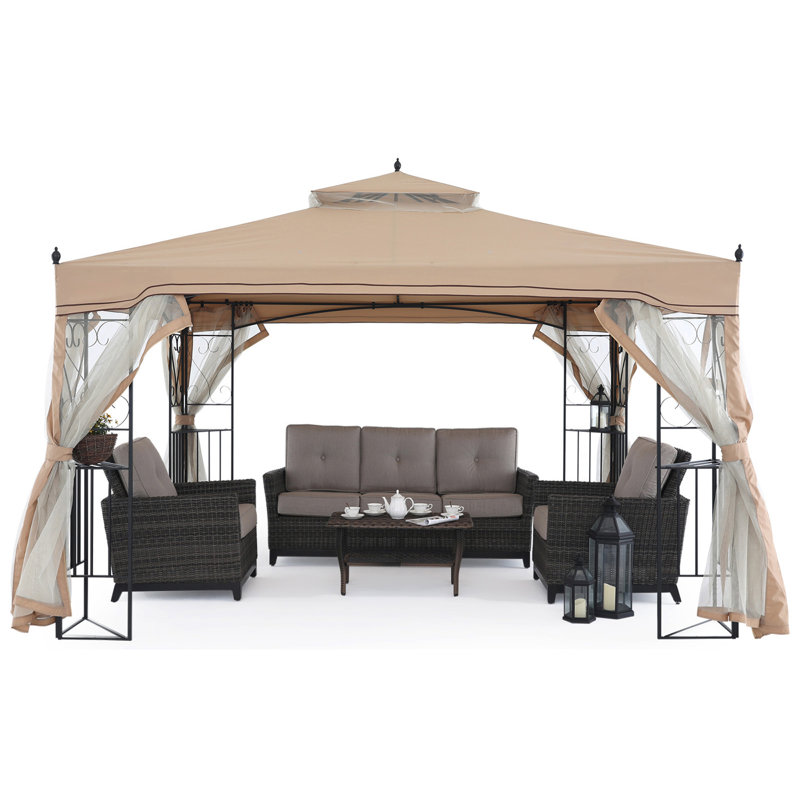 MASTERCANOPY Steel Patio Gazebo with Corner Shelves, Beige, 10 ft. x 12 ft.