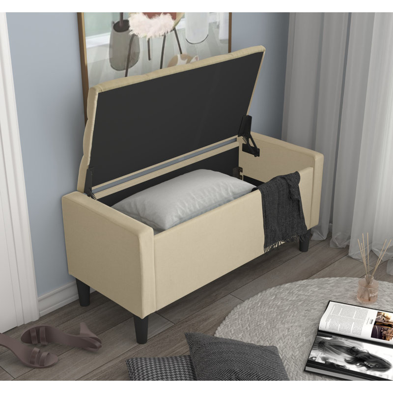 Friesen Polyester Blend Upholstered Storage Bench, 19.4" H x 42" W x 18.3" D, Beige Linen