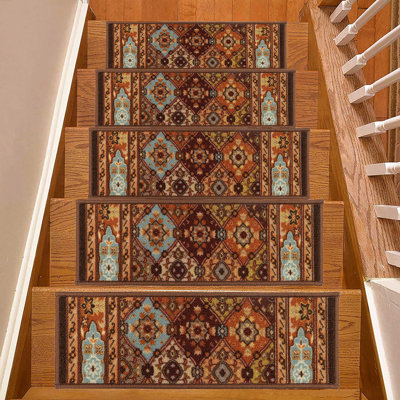 Slip Resistant Machine Washable Bakhtiari Multi Color Low Pile Stair Tread