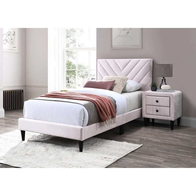 Twin Bed In Velvet With Adjustable Headboard For A Personalized Sleeping Position Better Night's Sleep, Light Pink