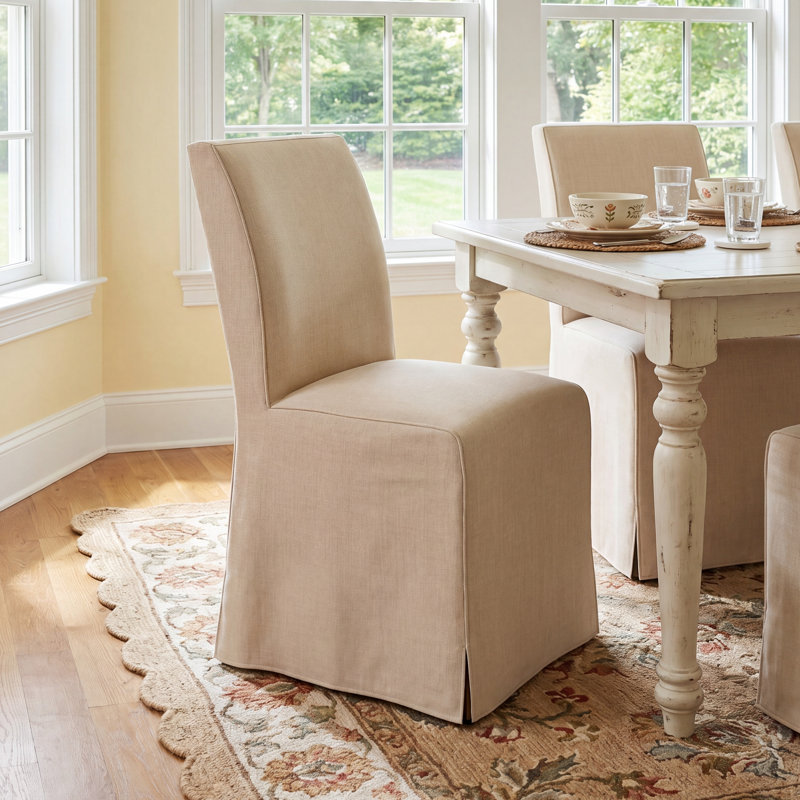 Sumatra Upholstered Parsons Chair, Zuma White Textured Linen