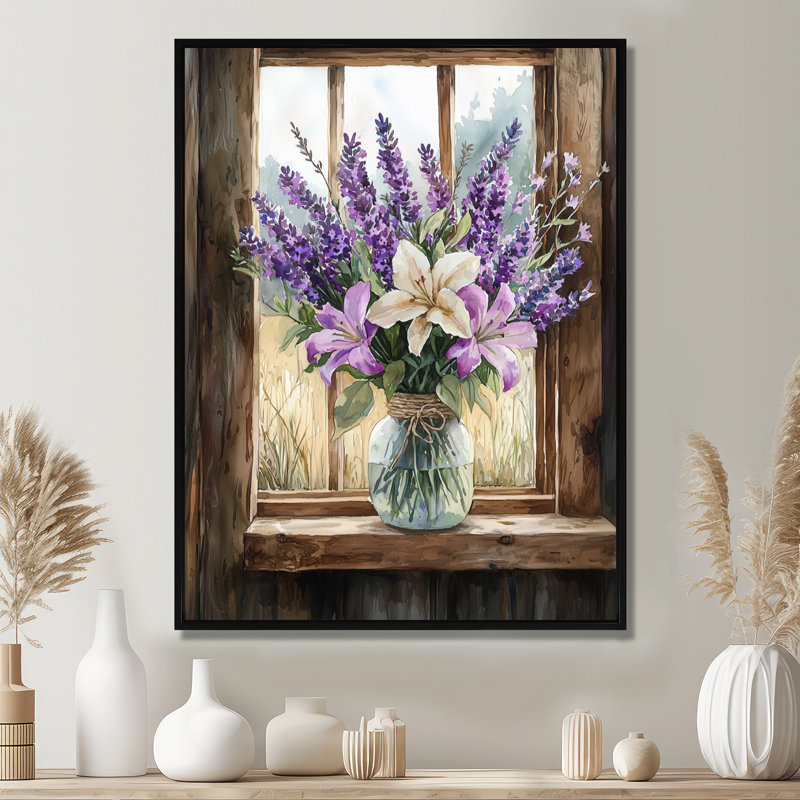 Inam - impressions sur toile florales, Noir, Impression encadrée flottante, H 20 po x l 12 po