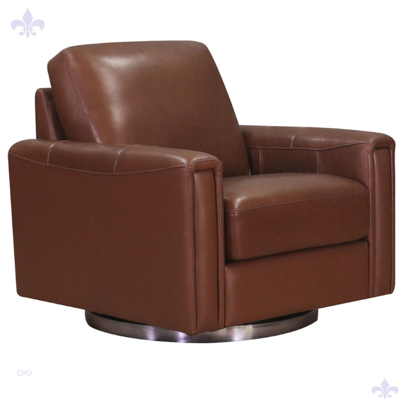 Chaise pivotante pour salon Russchelle, Cuir véritable pacane