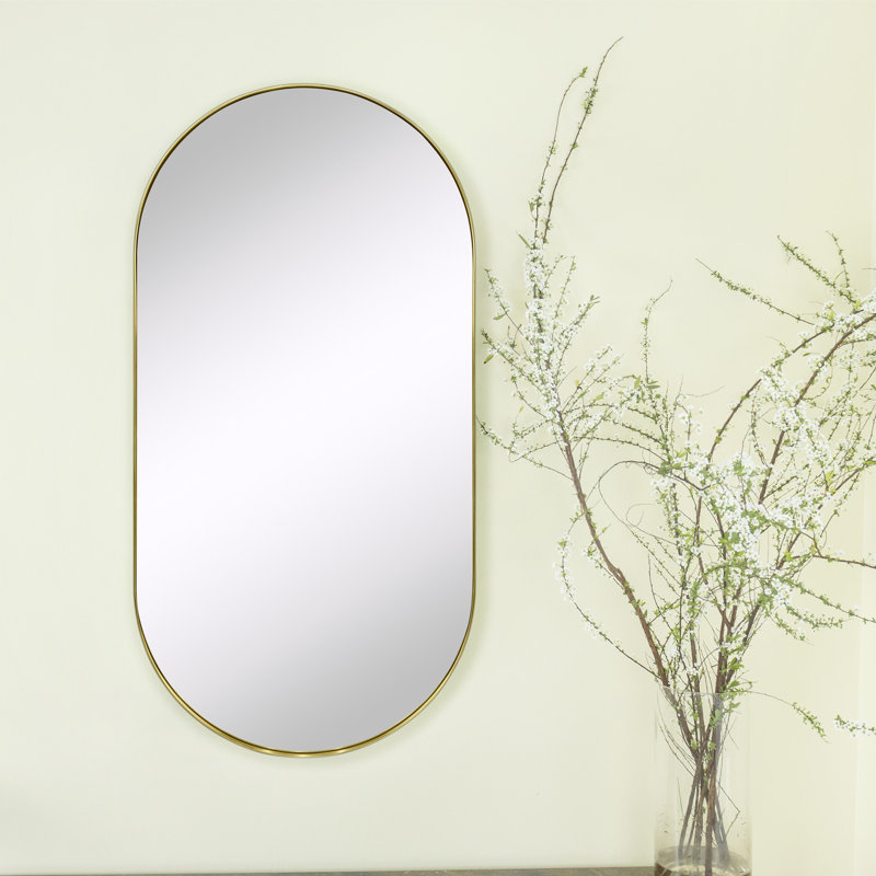 Cristos Oval Stainless Steel Wall Mirror, Gold, 40" H x 20" W