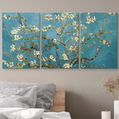«Famous Artwork Almone Blossom» par Vincent Van Gogh, ensemble de 3 reproductions sur toiles tendues