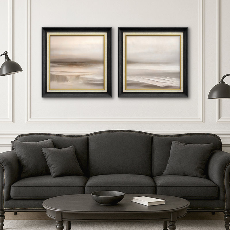Warm Neutral Beige Soft Abstract Landscape Wall Decor Set Framed Master Bedroom Wall Art Work 2 Pieces Print, 26" H x 26" W