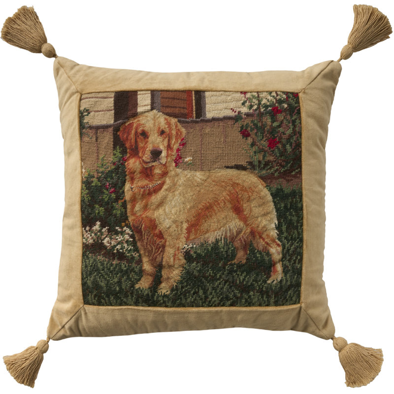 Mina Victory Vintage Pillow Pug Dog Indoor Throw Pillow, Square 20", Golden Retriever , Multicolor