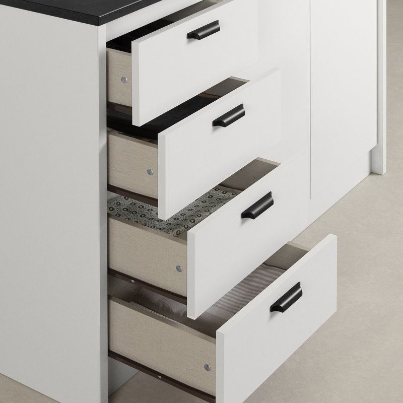 Myro Kitchen Island with Storage, Faux Black Stone