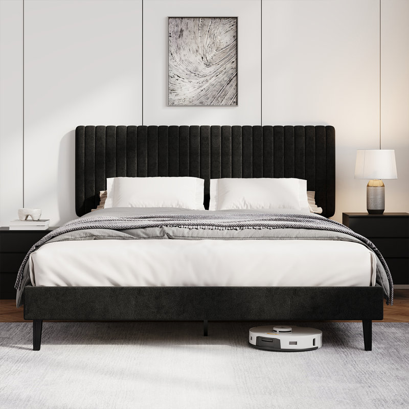 Upholstered Velvet Bed, 150x200, Black