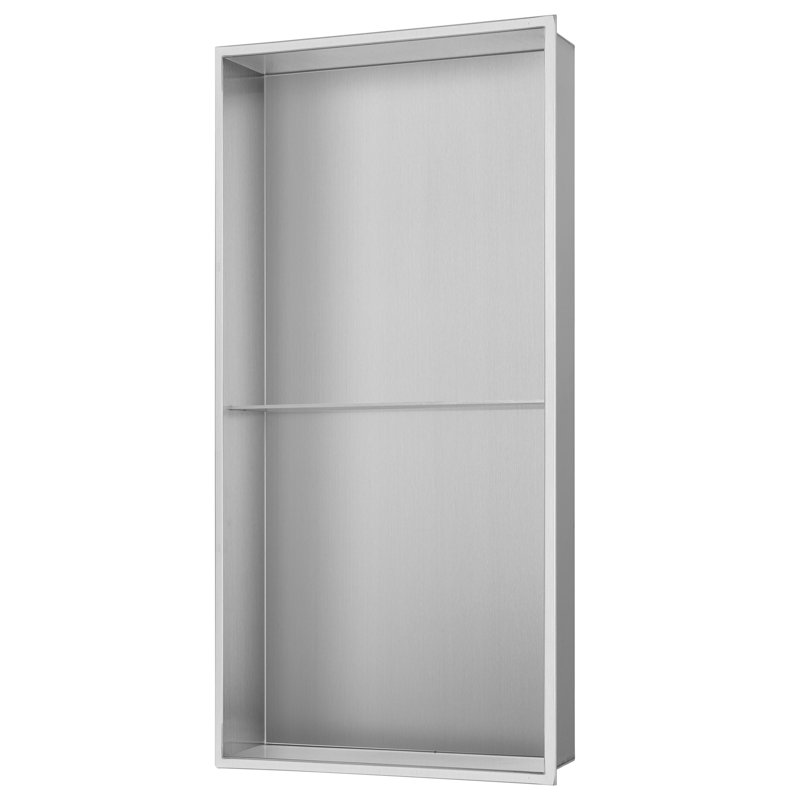 12-in x 24-in Ultra-thin Frame Recessed 2-Section Stainless Steel Shower Niche, Steel Brushed