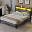 Base de lit Nevio avec tête de lit et station de charge, base de lit plateforme en métal avec lumières RVB-1032132338