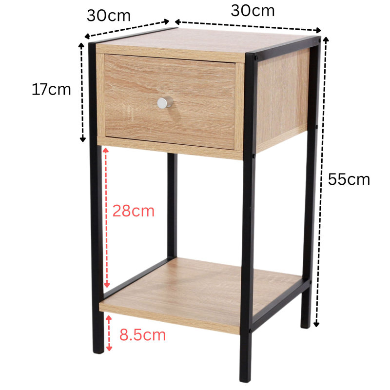 One-Drawer Compact Bedside Cabinet, Wood-Effect Finish, 33cm, Beige